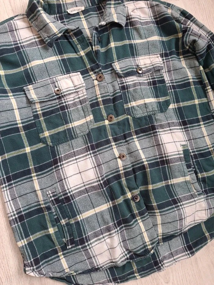Camisa de mujer de franela a cuadros verde/blanco Cache Cache - Talla 34 – photo 4